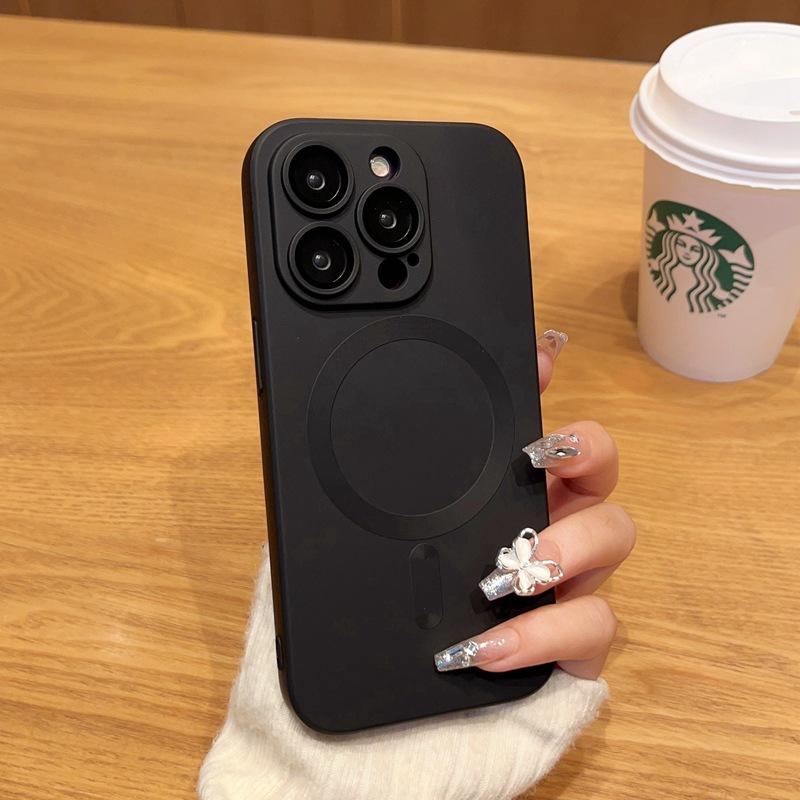 Luxury Magsafe Wireless Charge Phone Case For iPhone 15 14 13 12 11 Pro Max Soft Magnetic Black Shockproof Silicone TPU Cover