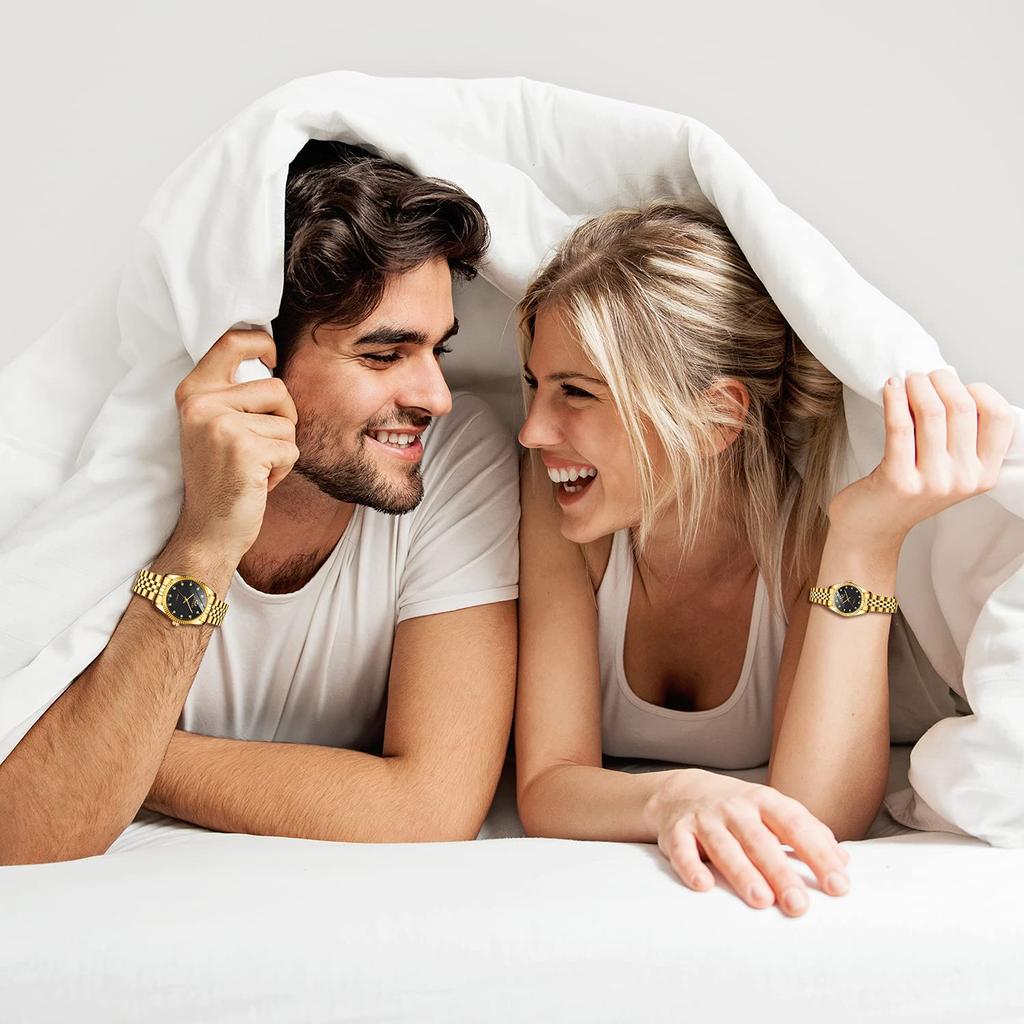 JEWELRYWE Couple Ultra Thin Quartz Analog Luminous Stainless Romantic Set of Black Watch, Watch, Hands, Casual, Steel, Men's, Women's, Lover, Wedding,