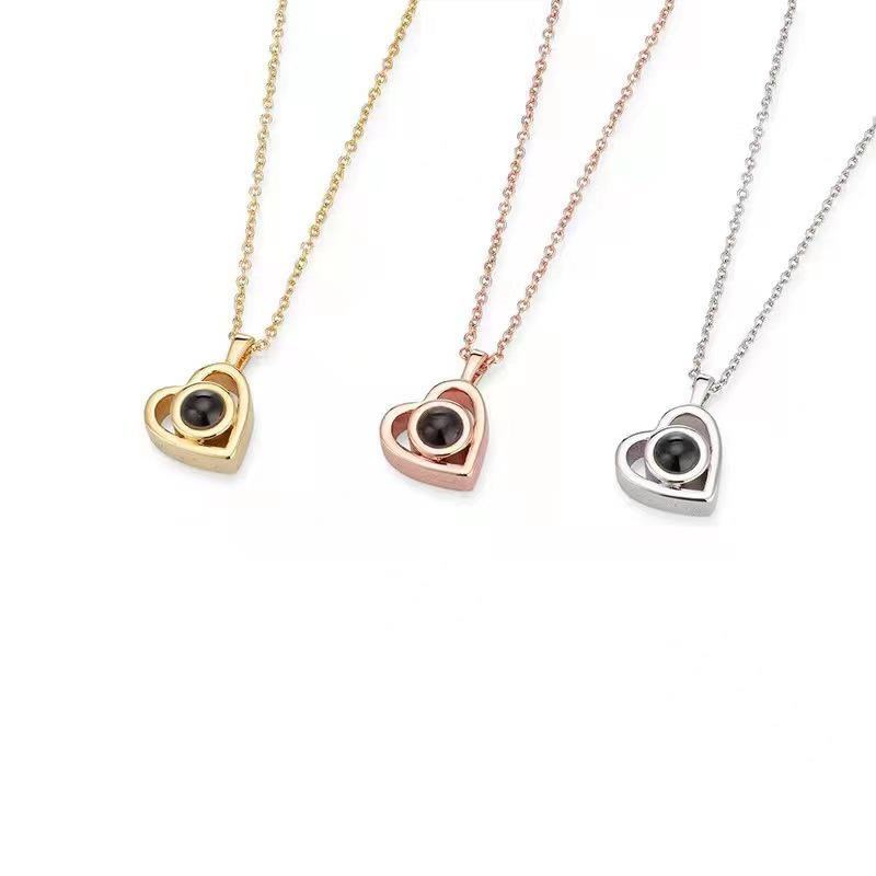 Кулон-сердце из стерлингового серебра 925 пробы с надписью 'Я люблю тебя' на 100 языках и проекцией фото/текста индивидуального цвета