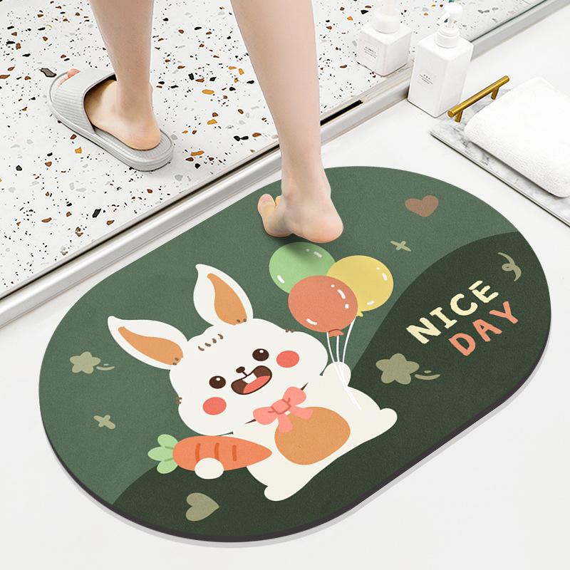 Diatom Mud Mat Toilet Cartoon Top Restroom Mat Non-slip Moisture-wicking Quick Drying Home Toilet Door Bathroom Pad