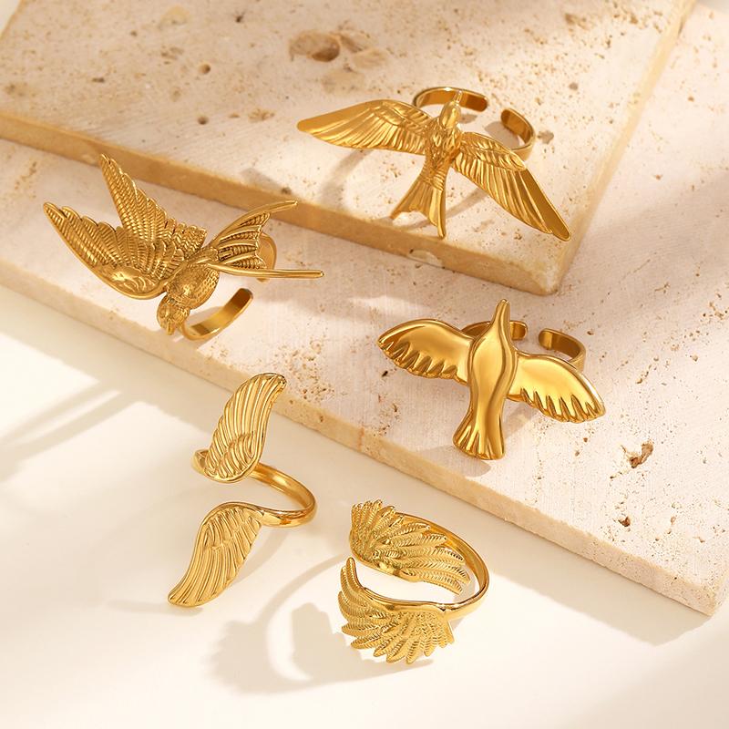 1 шт. Новое Минималистичное Позолоченное 18K Золотом Крылья Ангела Крылья Голубя Мира Открытые Кольца Модные Водонепроницаемые Ювелирные Изделия из Нержавеющей Стали