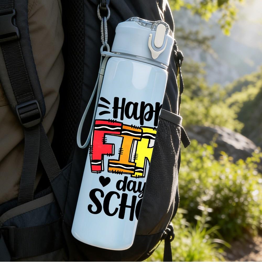 1PC Happy First Day Of School Art 750ml Color Plastic Sports Water Bottle Leakproof Flip Straw Lid Suitable for Sports Office Home Use