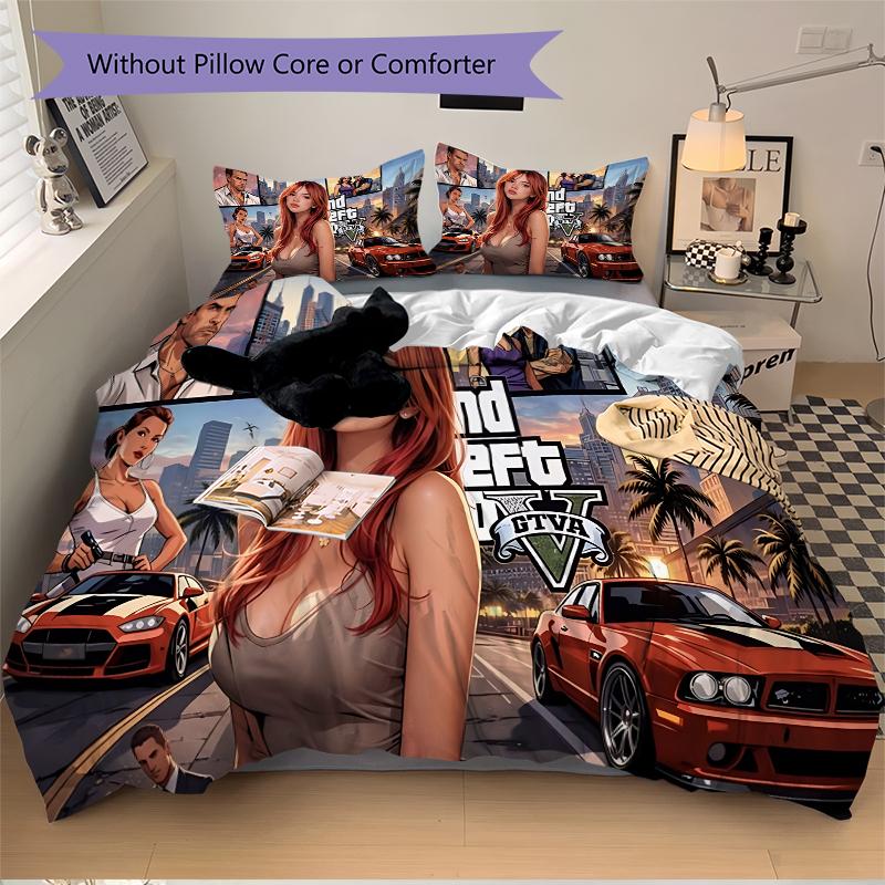 Grand Theft Auto V Game Art Printed 3pcs Bedding Set Soft Microfiber 1 Duvet Cover And 2 Pillowcases Home Bedroom Decor Xmas Gift Q1256