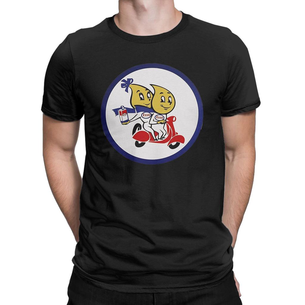 Vintage scooter oil drips characters Graphic 100% Cotton T-Shirt Essoo Tops Tees For Men