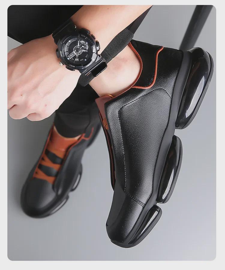 Мужские дышащие повседневные кроссовки из кожи — модные, универсальные и визуально увеличивающие рост благодаря толстой подошве.