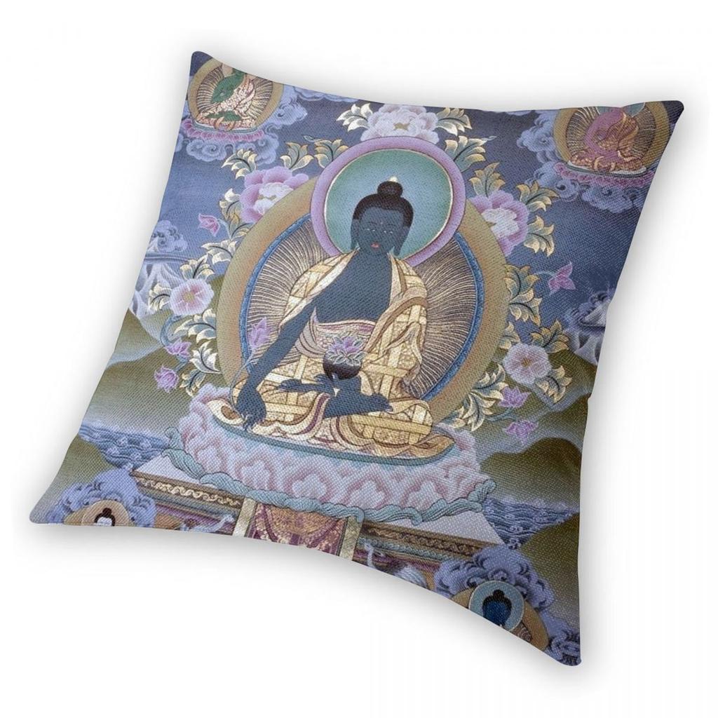 Buddhist Thangka Art Square Pillowcase Polyester Linen Velvet Pattern Zip Decor Sofa Seater Cushion Cover 18"