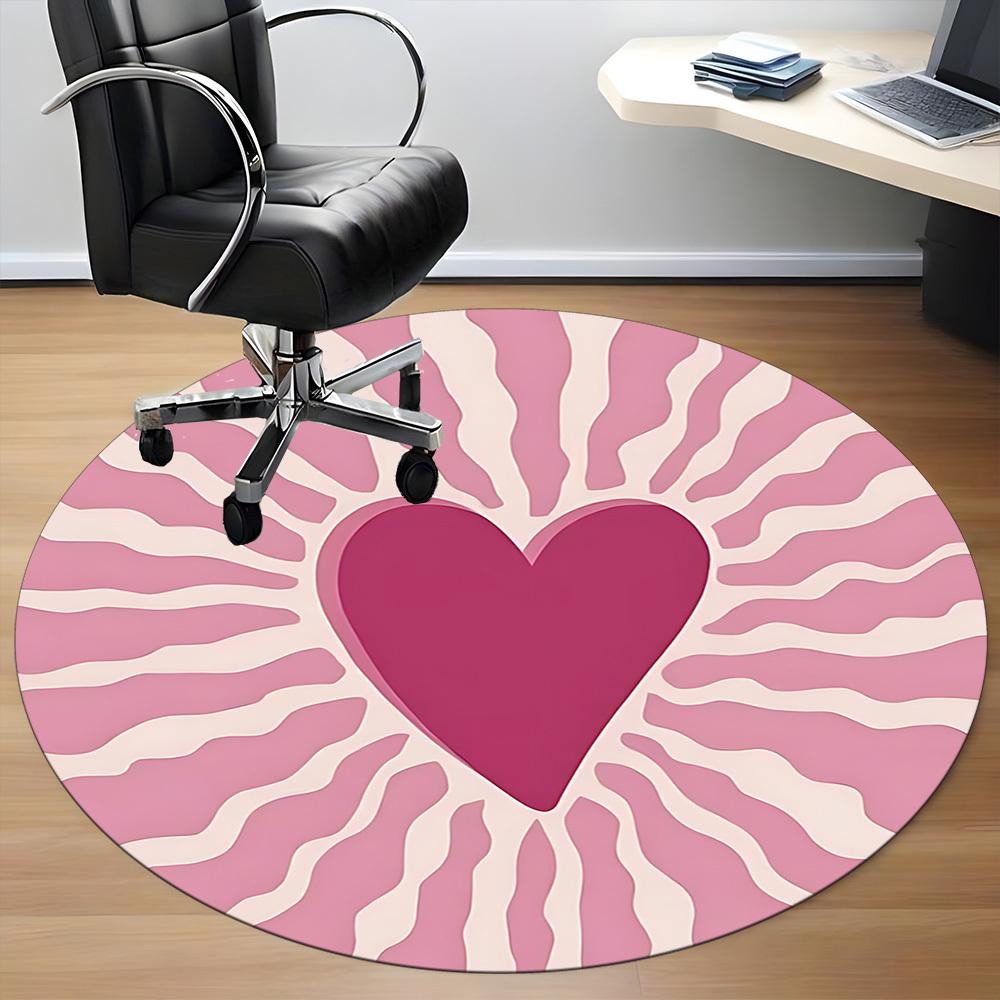 1pc Zebra Heart Office Round Area Rug, Mat Suitable For Office, Under Office Chairs Bedroom Living Room Home Decor, Room Deco