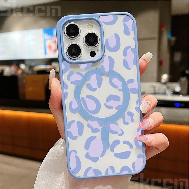 Прозрачный чехол с леопардовым принтом для iPhone 16 15 14 13 12 11 Pro Max Plus XS XR 16E Матовый чехол с магнитом для беспроводной зарядки