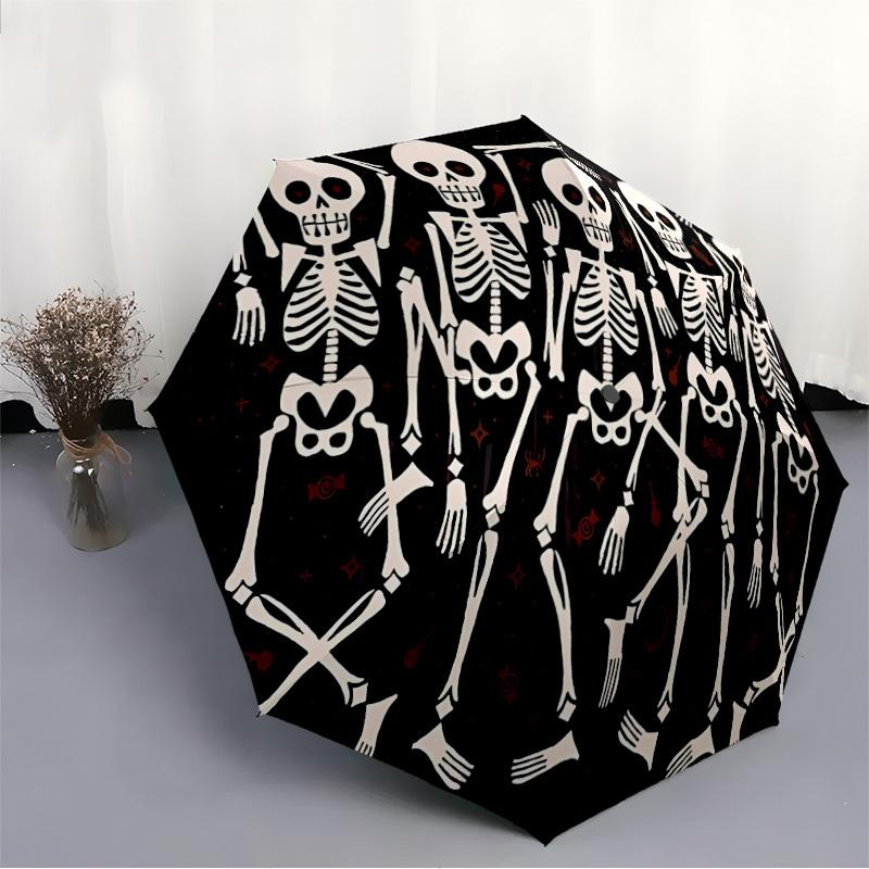 1 шт. Автоматический зонт Skeleparty с скелетами - 8 ребер, портативный, складной, черная железная рама для улицы, пляжа, путешествий, пляжный зонт028