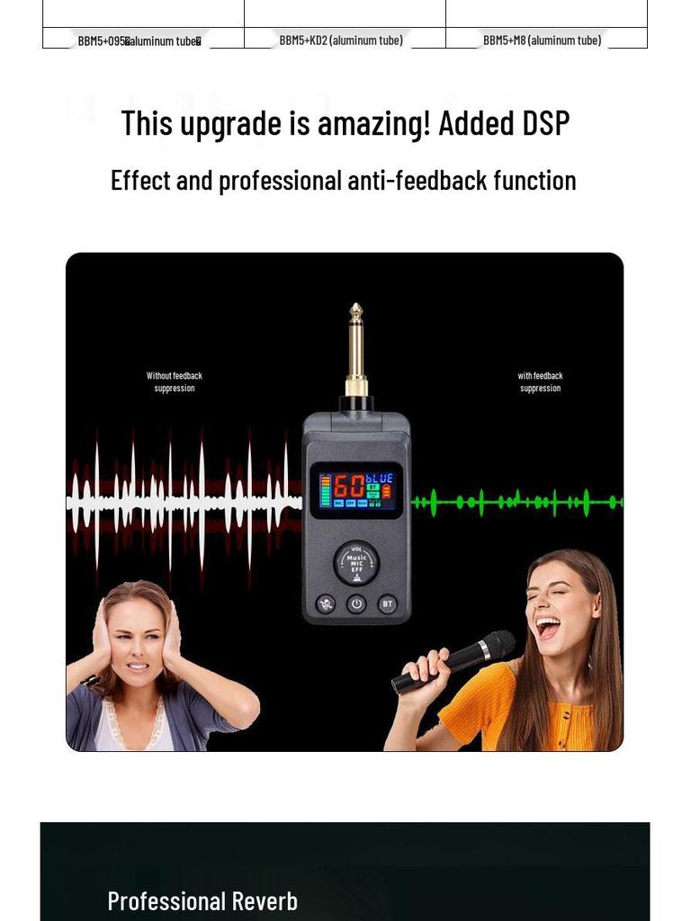 Беспроводной микрофон Bluetooth с реверберацией: Универсальный DSP микрофон с подавлением обратной связи для пения в KTV и домашних развлечений