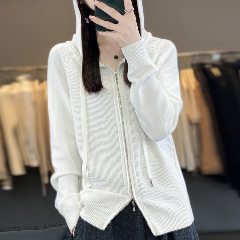Women S Hooded Zip Up Knit Cardigan Thick Short Coat