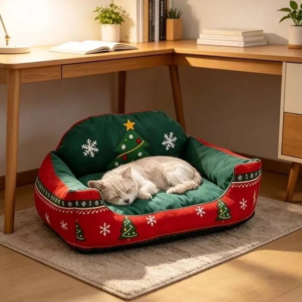 Washable Christmas Pet Sofa Bed Soft Plush Pet Sleeping Bed Pet Sofa Couch Warm Cat House Festival