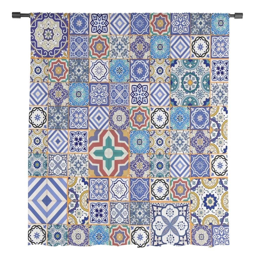 Марокканская плитка, красочные арабески, тюлевые прозрачные оконные шторы для гостиной, спальни, современная вуаль, занавески из органзы, шторы