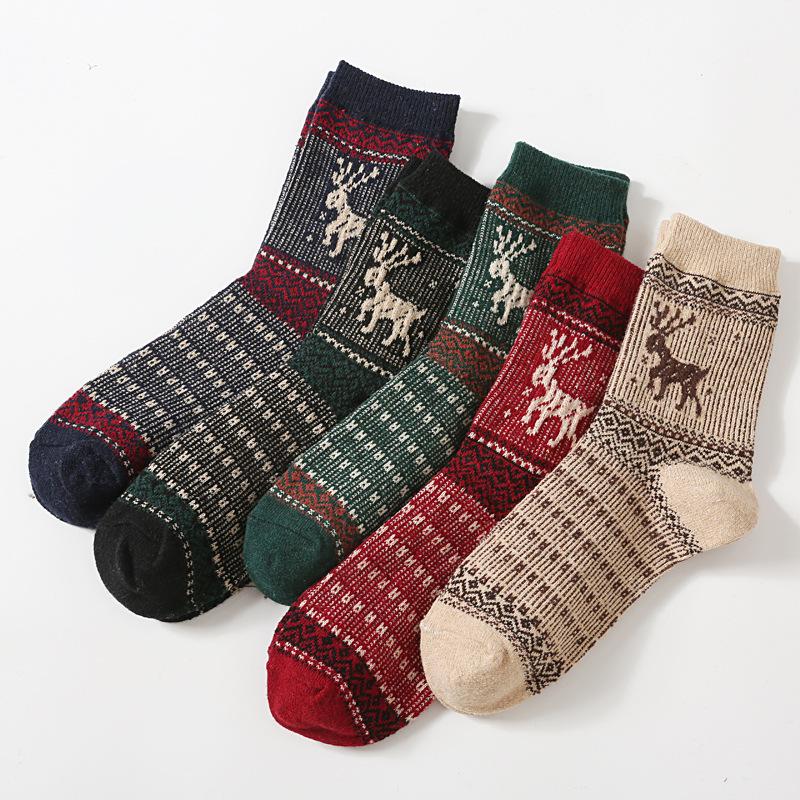 5/10 Pairs Comfortable Casual and Versatile Winter Thickened Socks Women's Warm Cross Stitch Wool Socks Retro Ethnic Style Literary Women's Socks