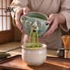 Handmade Matcha Mixing Bowl Ceramic with Spout & Whimsical Cat Face Design, Japanese Chawan Tea for Hot Cold Drinks Iced Latte Green Preparation, Easy