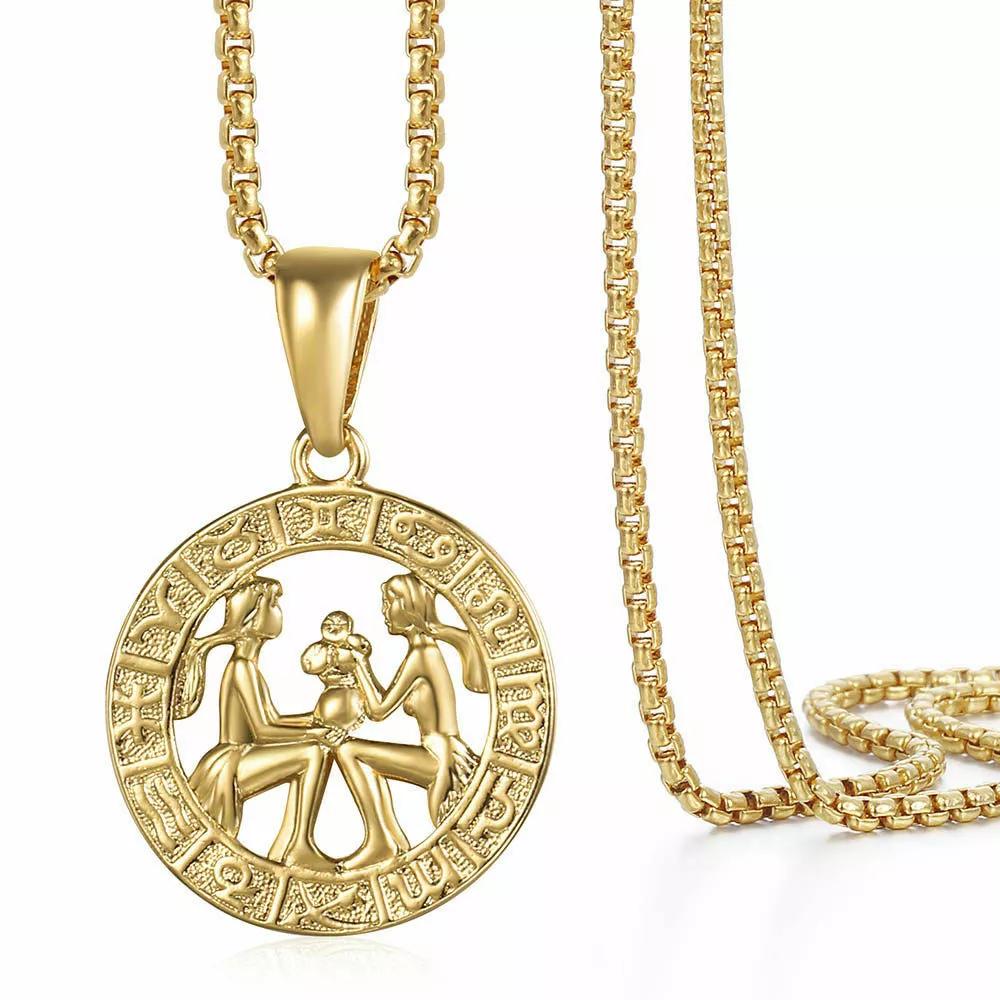 Кулон 12 Знаков Зодиака Ожерелье из нержавеющей стали Женские и мужские украшения Подарочные аксессуары