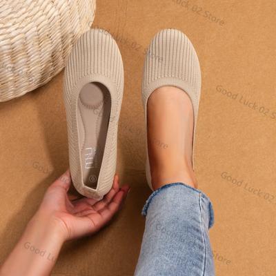 Модные женские сетчатые плоские кроссовки с круглым носком, туфли для платья, вязаные балетки, дышащие, нескользящие туфли для ходьбы, легкие слипоны, кроссовки для бега