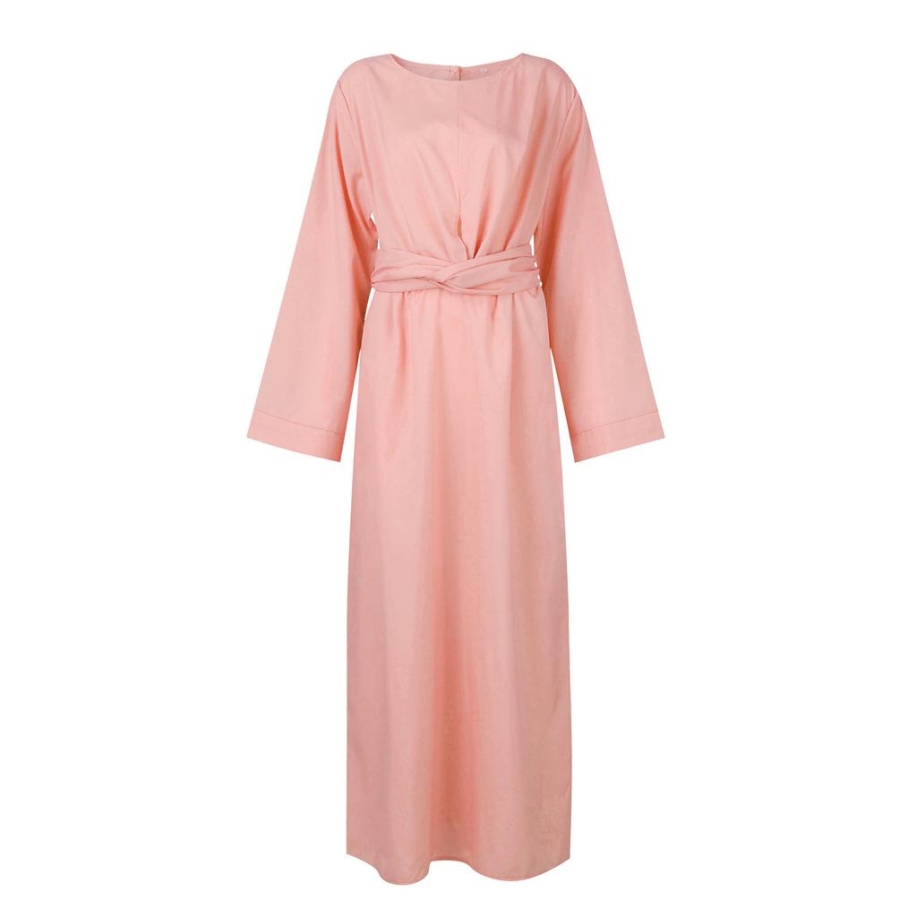 Твердый мягкий свободный халат, дышащий для женщин, длинное среднее платье с длинным рукавом, мусульманский халат