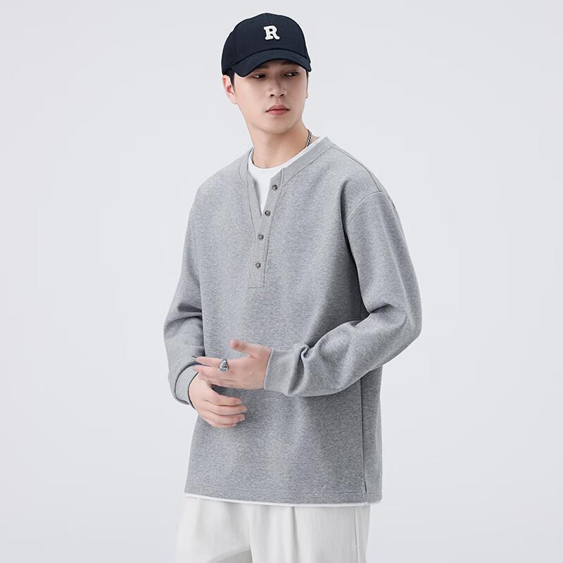 ROMON Men's Loose Fit Long-Sleeve Crew Neck T-Shirt