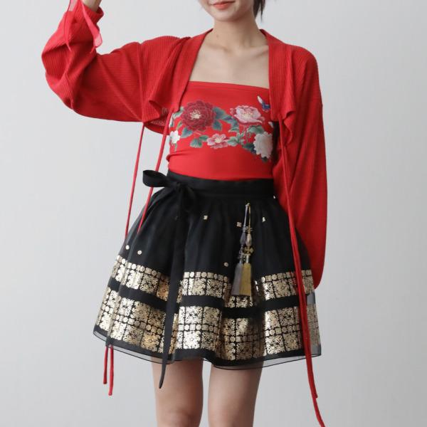 Korean Traditional Pattern Graphic Tube Top [Peony Butterfly Painting)