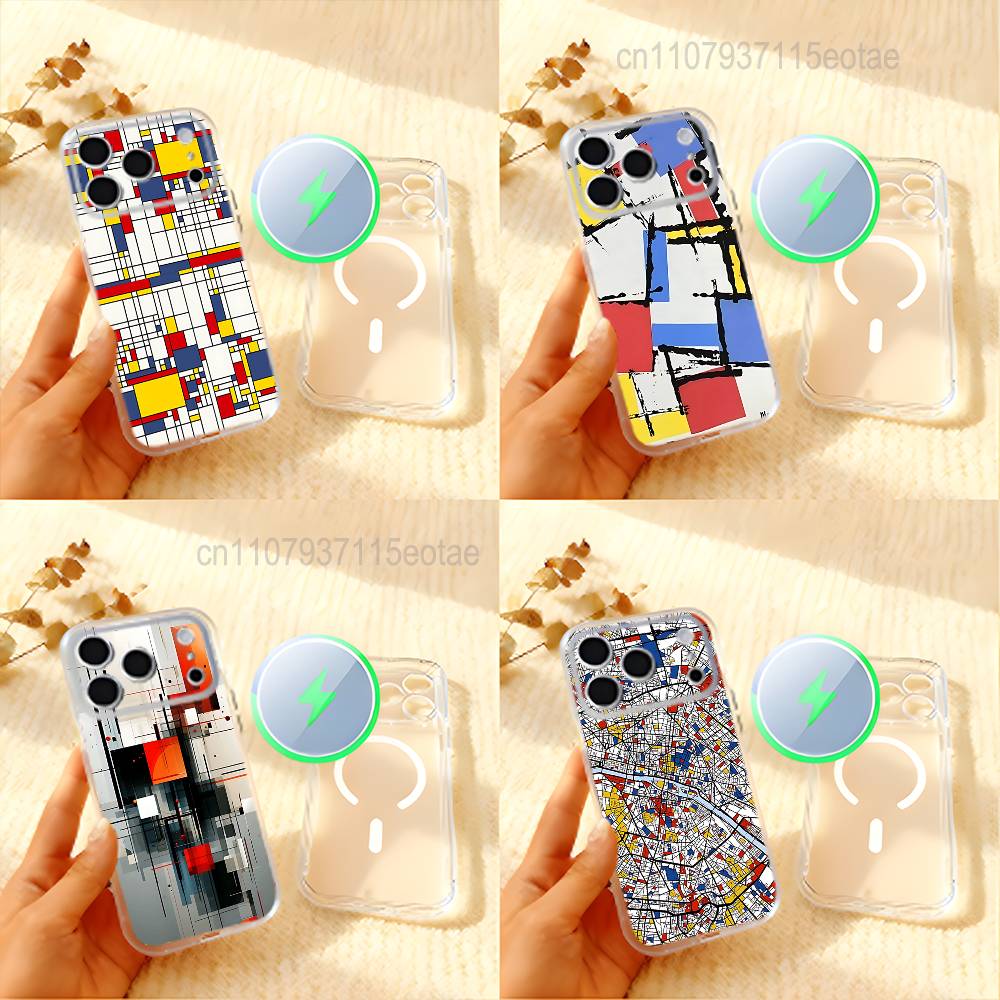 Abstract Piet Mondrian Frosted Clear Magnetic Case for iPhone 17,16,15,14,13,12,11 Pro,Max,Plus,Mini,Air,E