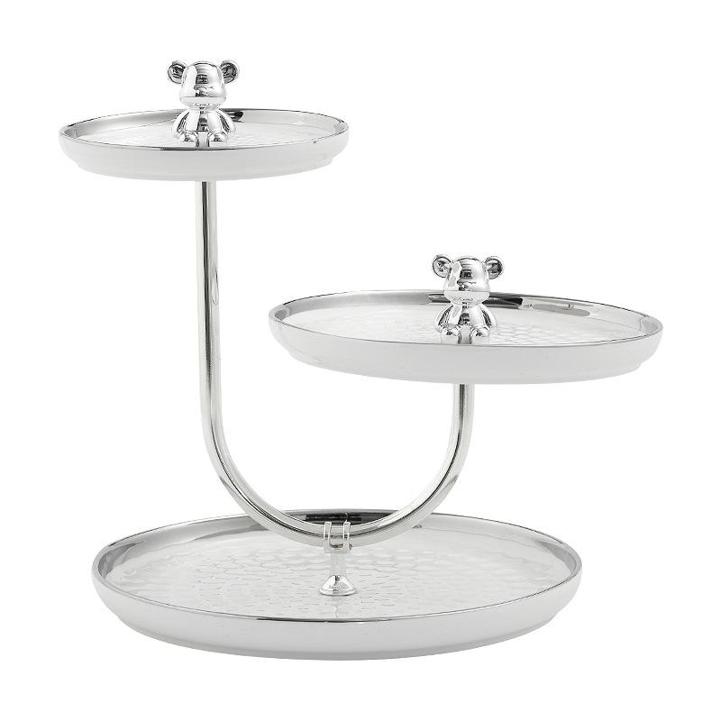 Трехслойная фруктовая тарелка с медвежонком, креативная тарелка для сладостей, закусок, десертов, свадебных тортов, стойка для показа на домашней кухне, керамическая посуда