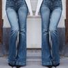 Women Elastic Plus Loose Denim Pocket Casual Boot Cut Pant Jeans