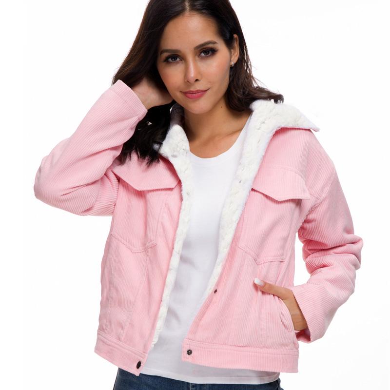 Вельветовая милая верхняя одежда, зимние толстые пальто на подкладке из искусственного меха, парки, женские однотонные куртки-бомберы для девочек