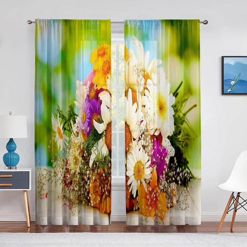 Весенние цветущие фиолетовые цветы, прозрачная вуаль, шторы для кухни, гостиной, спальни, современный декор, тюлевая занавеска, обработка окна