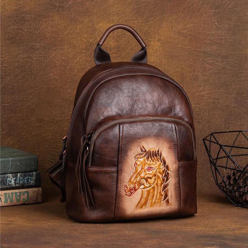 Johnature Винтажный рюкзак из натуральной коровьей кожи, женская сумка, многоцелевой большой вместительный дорожный рюкзак ручной работы