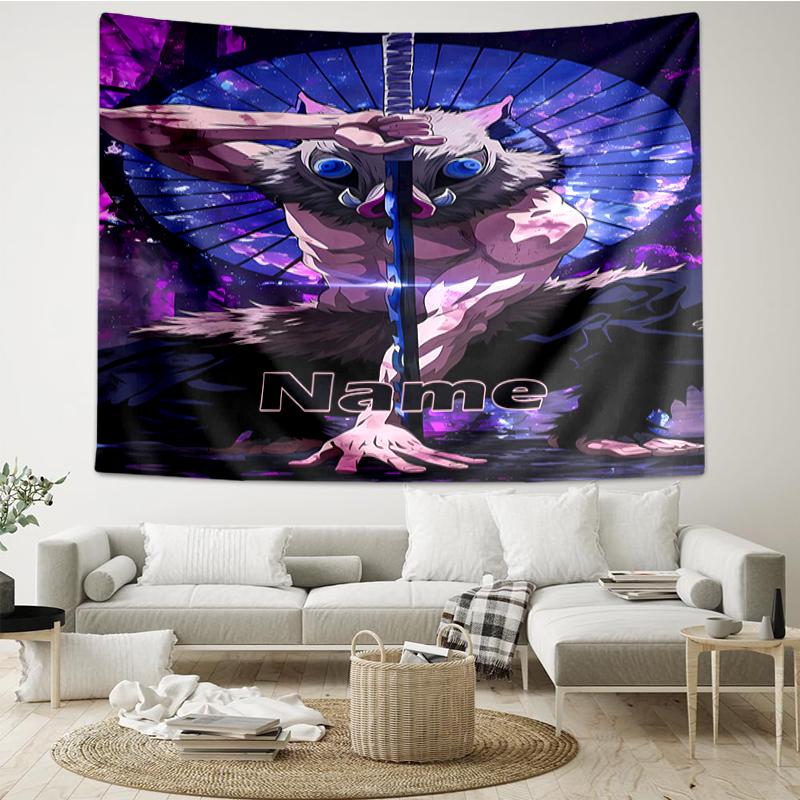 Custom Name Demon Slayer Print Tapestry, Backdrop, Easy Setup, Ideal for Bedroom, Office & Living Room, with Aesthetic Wall Hanging Decor.