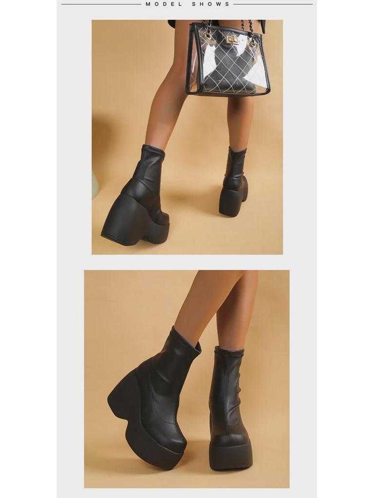 Dropshipping2024 Punk Thick-Soled Wedge High-Top Boots 40-43: European & American Fashion Women's Boots