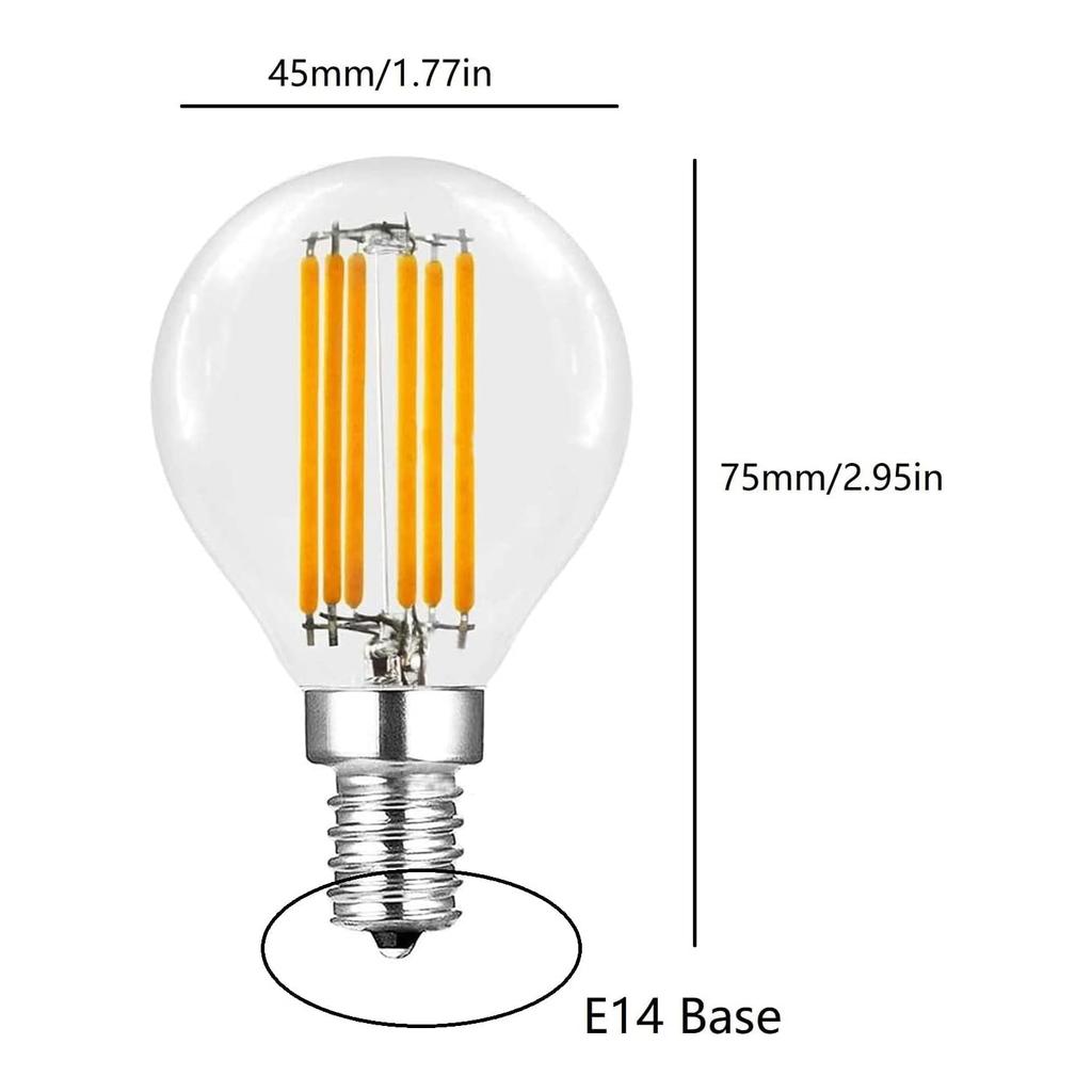 KY LEE G45 6W 100V LED Filament Bulbs, E14 Base, 2700K Warm White, Equivalent to a 60W Incandescent Bulb, Full Beam Distribution, Classic Retro