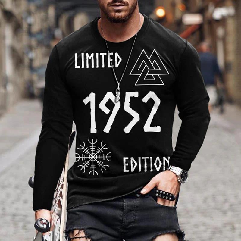 Men's Retro Viking Norse Mythology Totem 3D Printed Casual T-shirts Round Neck Fashionable Long Sleeved T-shirts