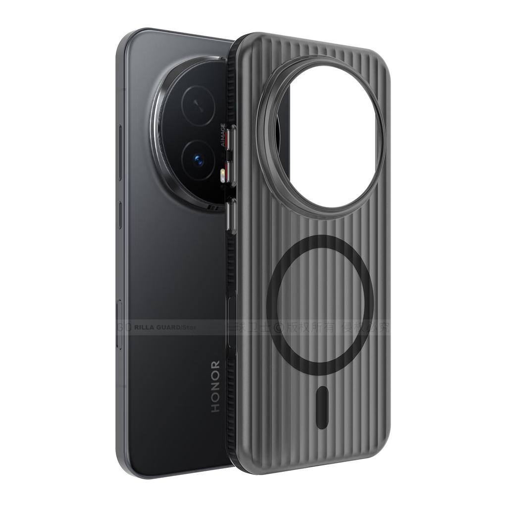 Ape Guard Premium Anti-Fingerprint Magnetic Case for Honor Magic8 Pro, Grating Texture, Ultra-Thin Color-Block Stripe Matte Black Protective