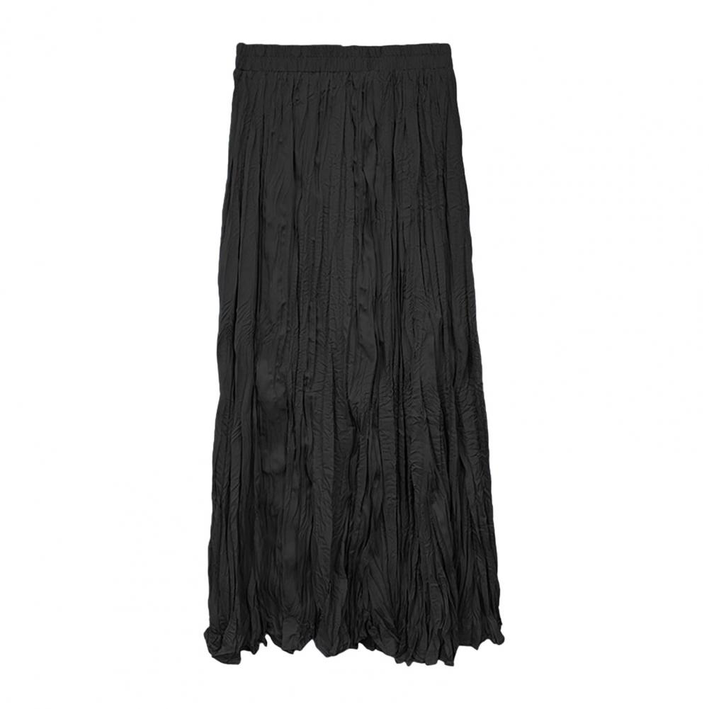 Women Maxi Skirt Elastic High Waist A-Line Pleated Skirt Solid Color Flowy Hem Draped Dance Skirt Work Leisure Daily Wear