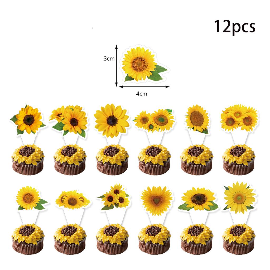 12/24pcs Vibrant Sunflower paper Cupcake Toppers For Sunflower Birthday Party Decorations girl wedding baby shower Supplies