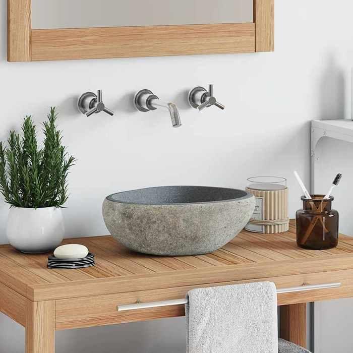 Washbasin - VIDAXL - Oval - River Stone - 30-37 X 25-30 X 12 Cm - 4.5 Cm Drain