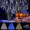 Рождественские огни, гирлянды с сосульками для душа, 18-дюймовые светодиодные рождественские огни, наружные падающие фонари, подвесные светильники, праздничная рождественская елка