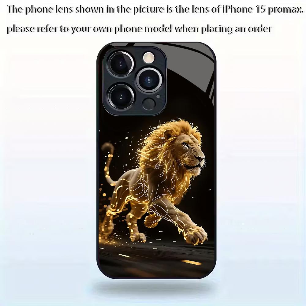 Закаленное стекло с узором золотого льва для телефона, подходит для iPhone 17 16 15 14 13 12 11 Pro/Max/Plus, противоударная задняя крышка