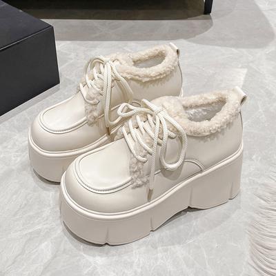 Модные женские теплые меховые зимние ботинки из мягкой кожи, мотоциклетные ботильоны, высокая платформа 9 см, женские массивные плюшевые кроссовки, Botas Mujer