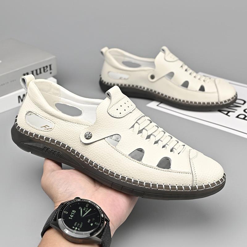 Hollow Out Leather Shoes for Men Fashion Handmade Cowhide Leather Sandal Outdoor Casual Sport Sandals Men's Beach Sandalias 2025