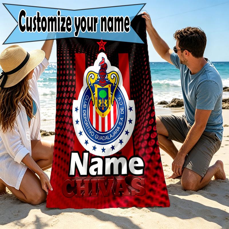 Custom Name Personalized Club Deportivo Guadalajara Print Beach Towel, for Trip Camping Beach Party Home Decor, Birthday Gift for Family & Friends