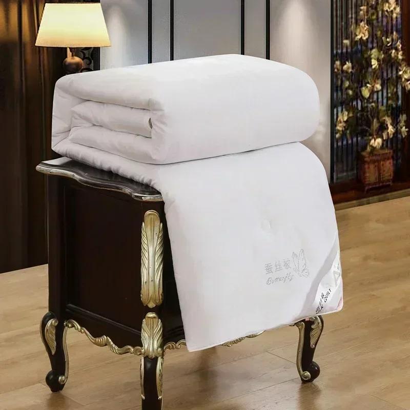 Роскошное одеяло из 100% шелка тутового дерева, легкое одеяло из натурального шелка для всех сезонов, мягкое теплое одеяло из чистого хлопка, двуспальное