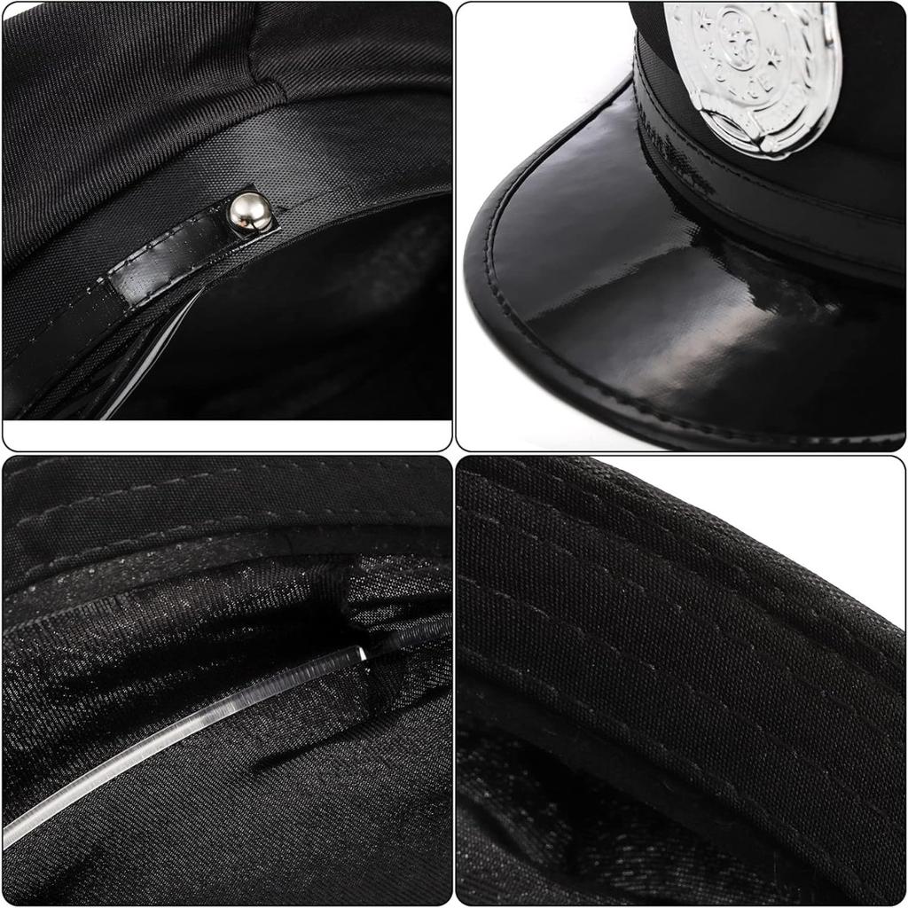 2Pcs Black Police Hat Adult Officer Hat Unique Police Hat Suitable For Stage Performances And Party Role Play, Fun Police Hat Party Gift Supplies