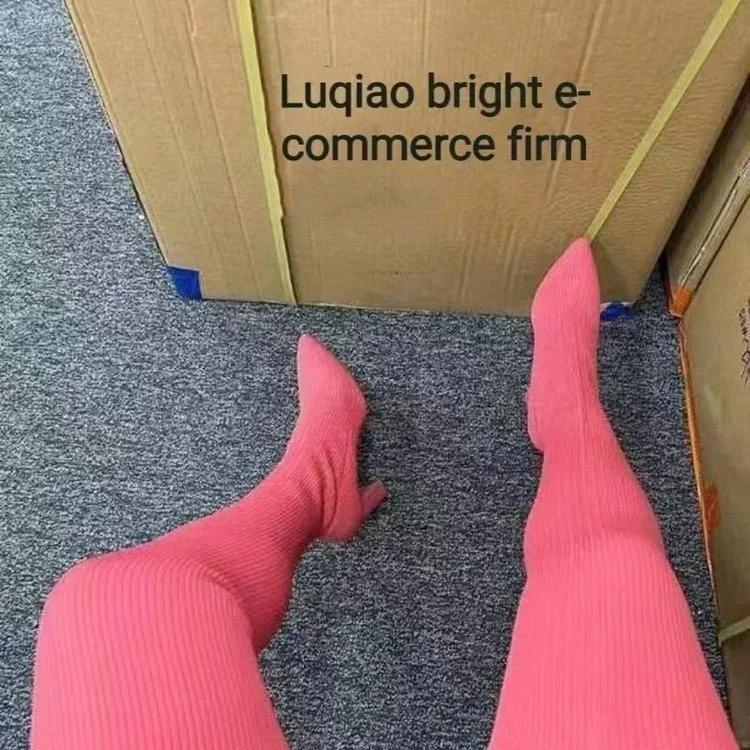 Сексуальные тонкие эластичные сапоги выше колена коричневые фиолетовые с острым носком на высоком каблуке женские туфли вязаные тонкие носки сапоги большие