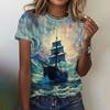 Женская футболка с принтом «Морской элемент», повседневные футболки с короткими рукавами, летний модный пуловер с круглым вырезом, женские свободные топы 2024