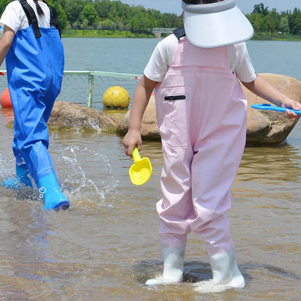 Waders with Integrated Waterproof and Waders Foot Length Ech.Apr Kids' Chest-High Boots, Pants, Pockets, Non-Slip (Light Blue, 18cm)