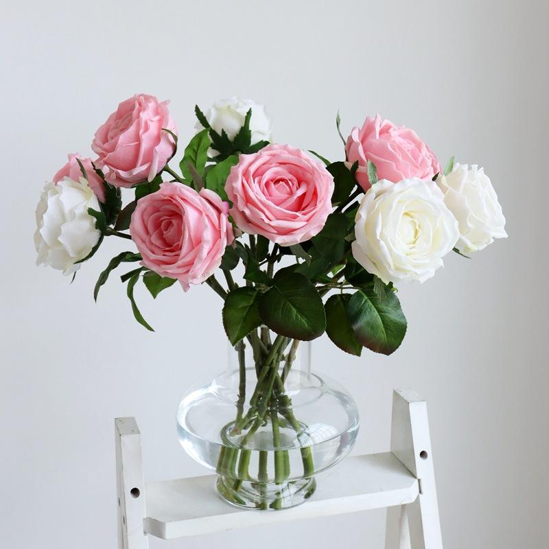 Simulated roses, realistic feel and moisturizing, single man-made plastic fake flower decorative ornament