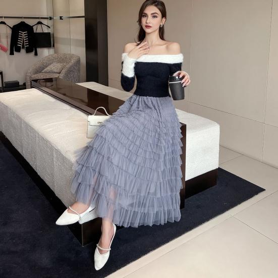 Женская юбка-торт, эластичная юбка А-силуэта с высокой талией, многослойная, с оборками, однотонная, юбка макси, для работы, отдыха, повседневной носки